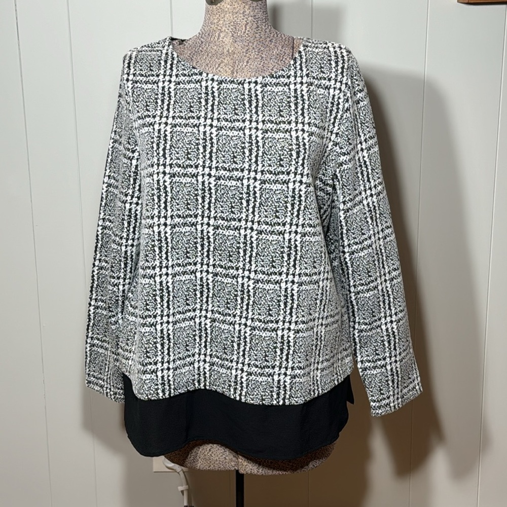 Croft & Barrow Womens XL Black & White Long Sleeve Blouse Crew Neck